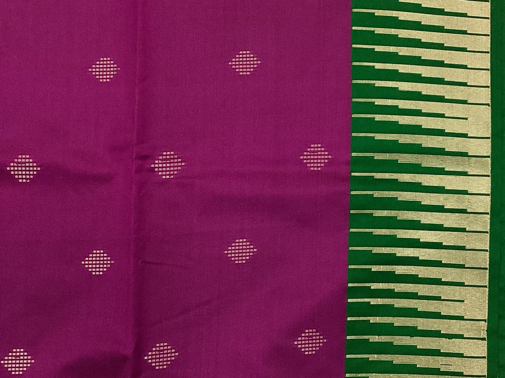Deep Magenta Emerald Green Silk Saree Gold Zari Diamond Buttas