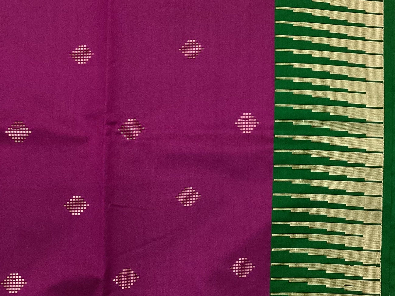 Deep Magenta Emerald Green Silk Saree Gold Zari Diamond Buttas