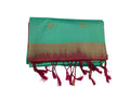 Aqua Green Silk Saree with Magenta Pallu and Gold Border