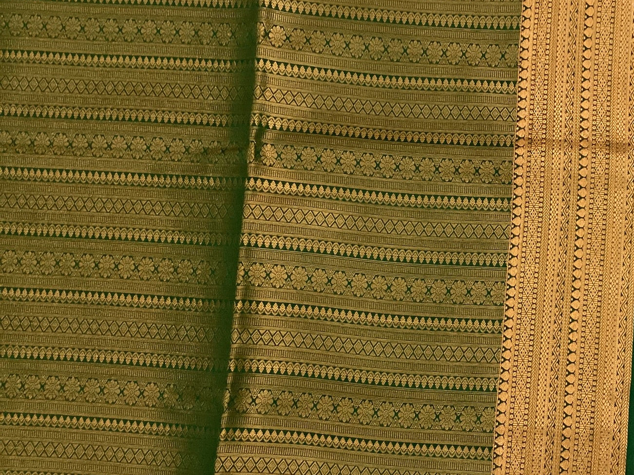 Brick Red Zari Saree With Forest Green Pallu Traditional Wear