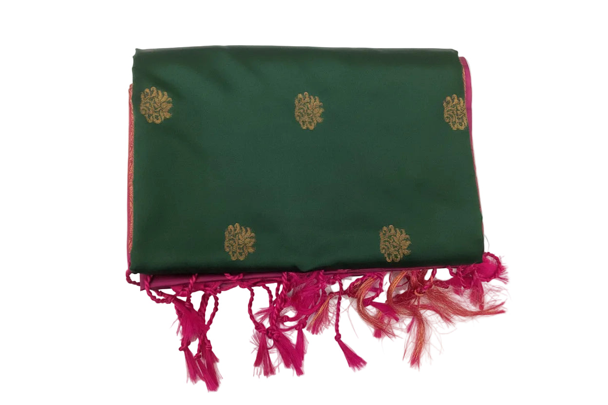 Deep Teal Fuchsia Silk Saree Antique Gold Buta Brocade Border