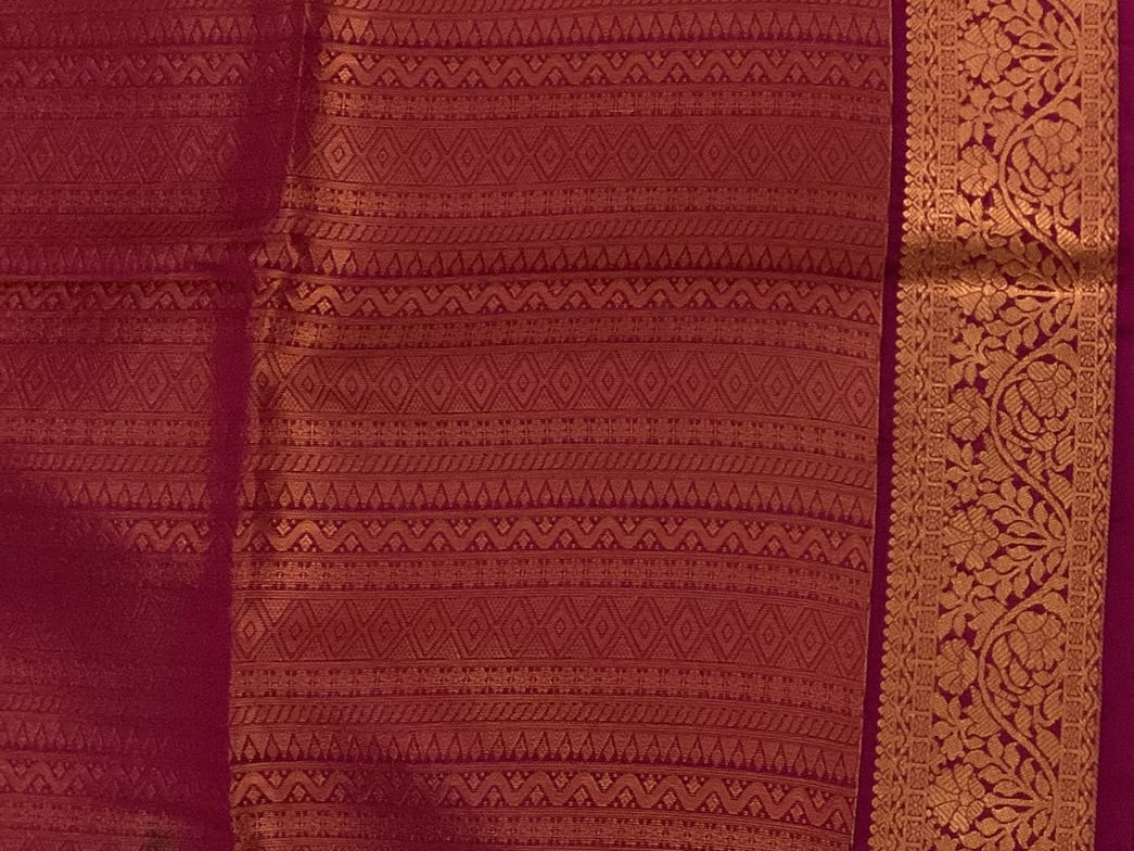 Deep Teal Fuchsia Silk Saree Antique Gold Buta Brocade Border