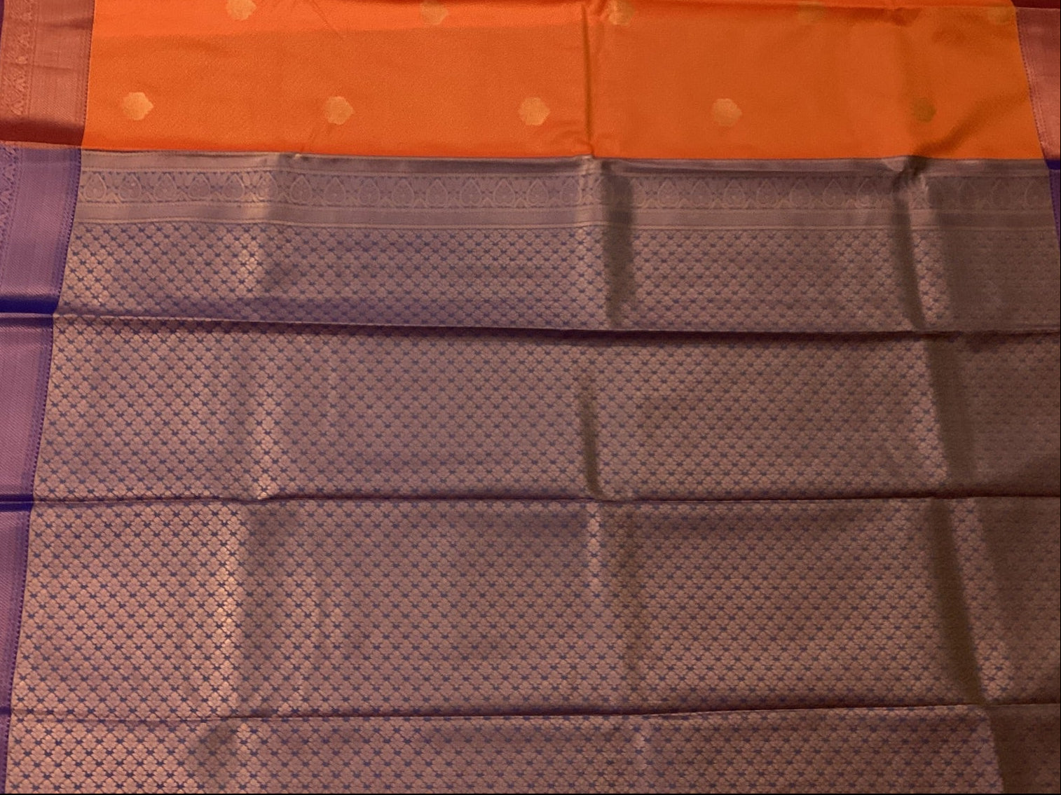 Burnt Orange Royal Purple Woven Zari Butta Saree Traditional Wear