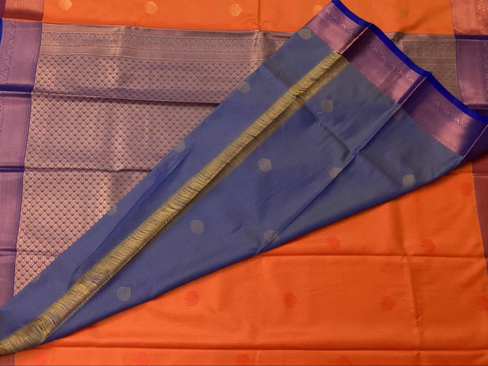 Burnt Orange Royal Purple Woven Zari Butta Saree Traditional Wear