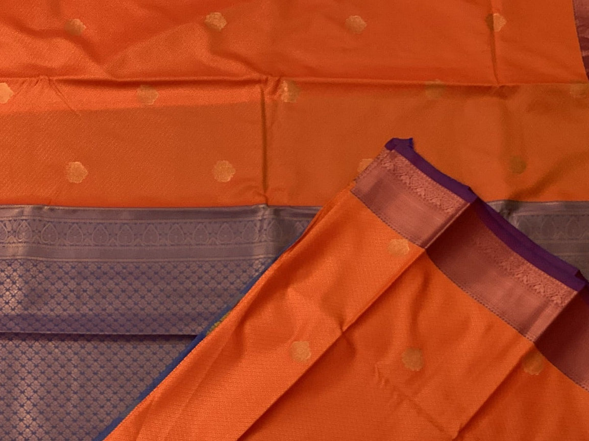 Burnt Orange Royal Purple Woven Zari Butta Saree Traditional Wear