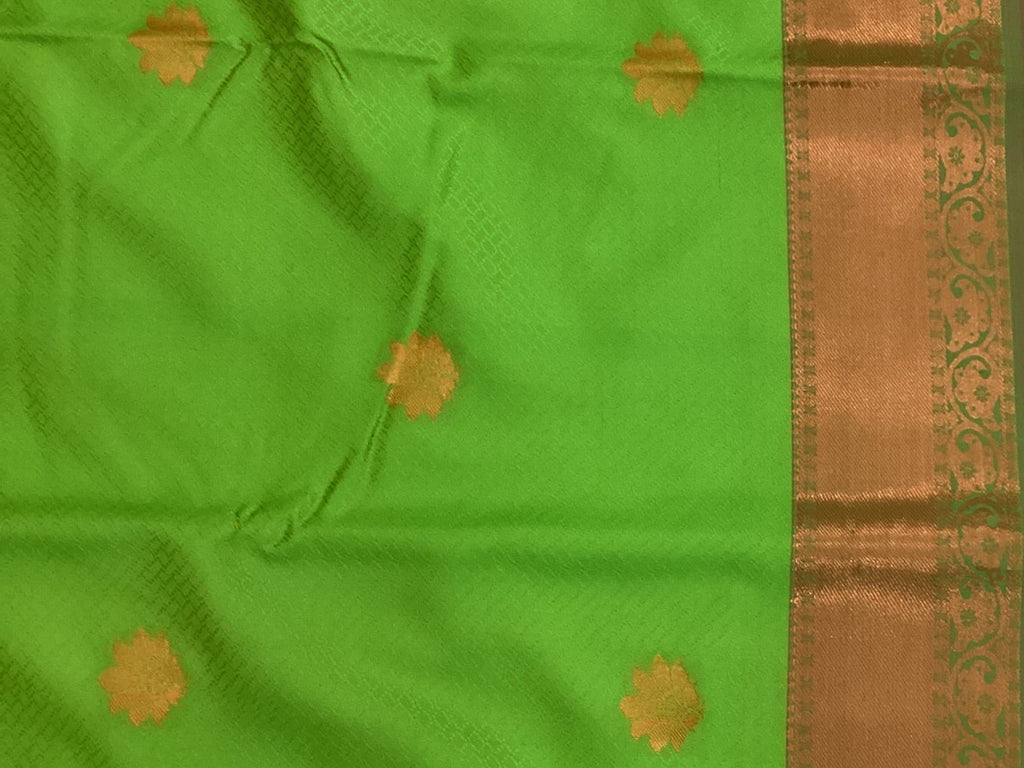 Emerald Green Saree Copper Orange Pallu Gold Zari Work