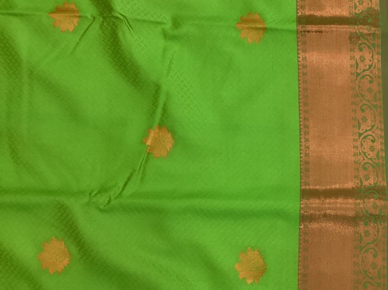 Emerald Green Saree Copper Orange Pallu Gold Zari Work