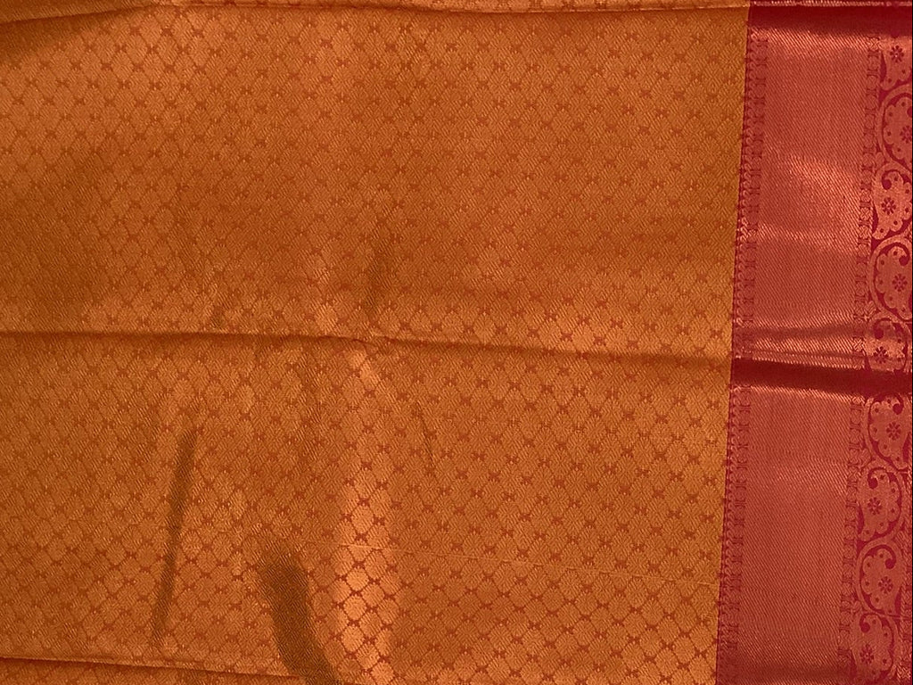 Emerald Green Saree Copper Orange Pallu Gold Zari Work