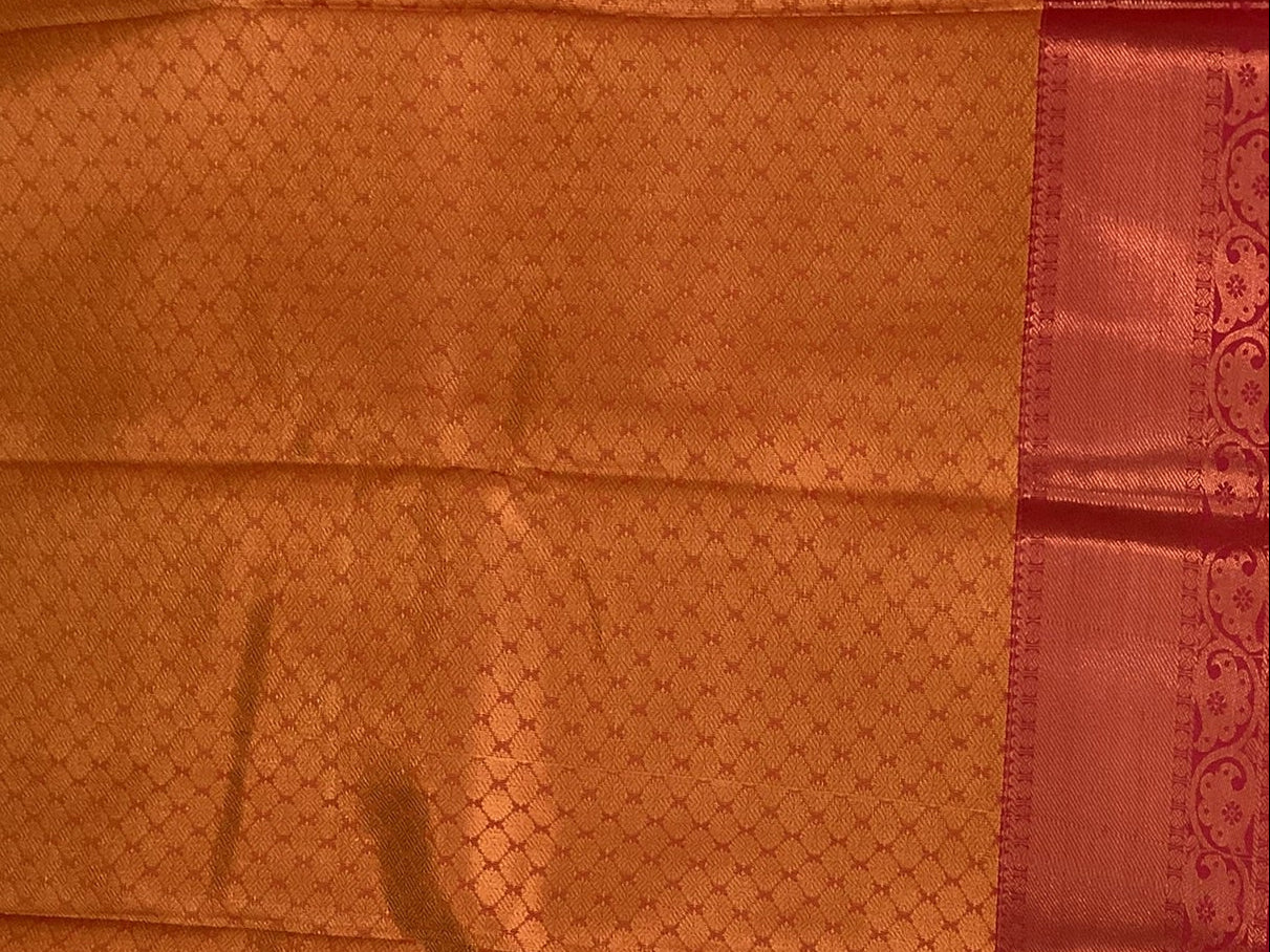 Emerald Green Saree Copper Orange Pallu Gold Zari Work