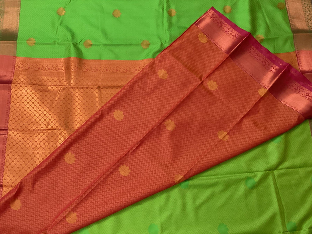 Emerald Green Saree Copper Orange Pallu Gold Zari Work