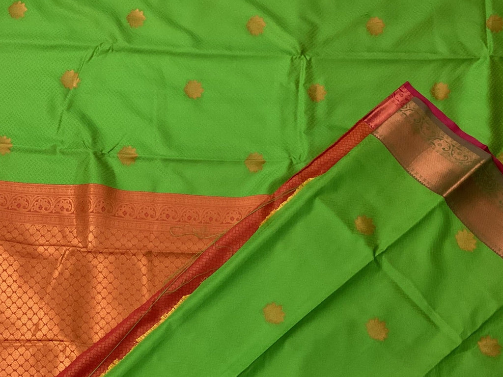 Emerald Green Saree Copper Orange Pallu Gold Zari Work