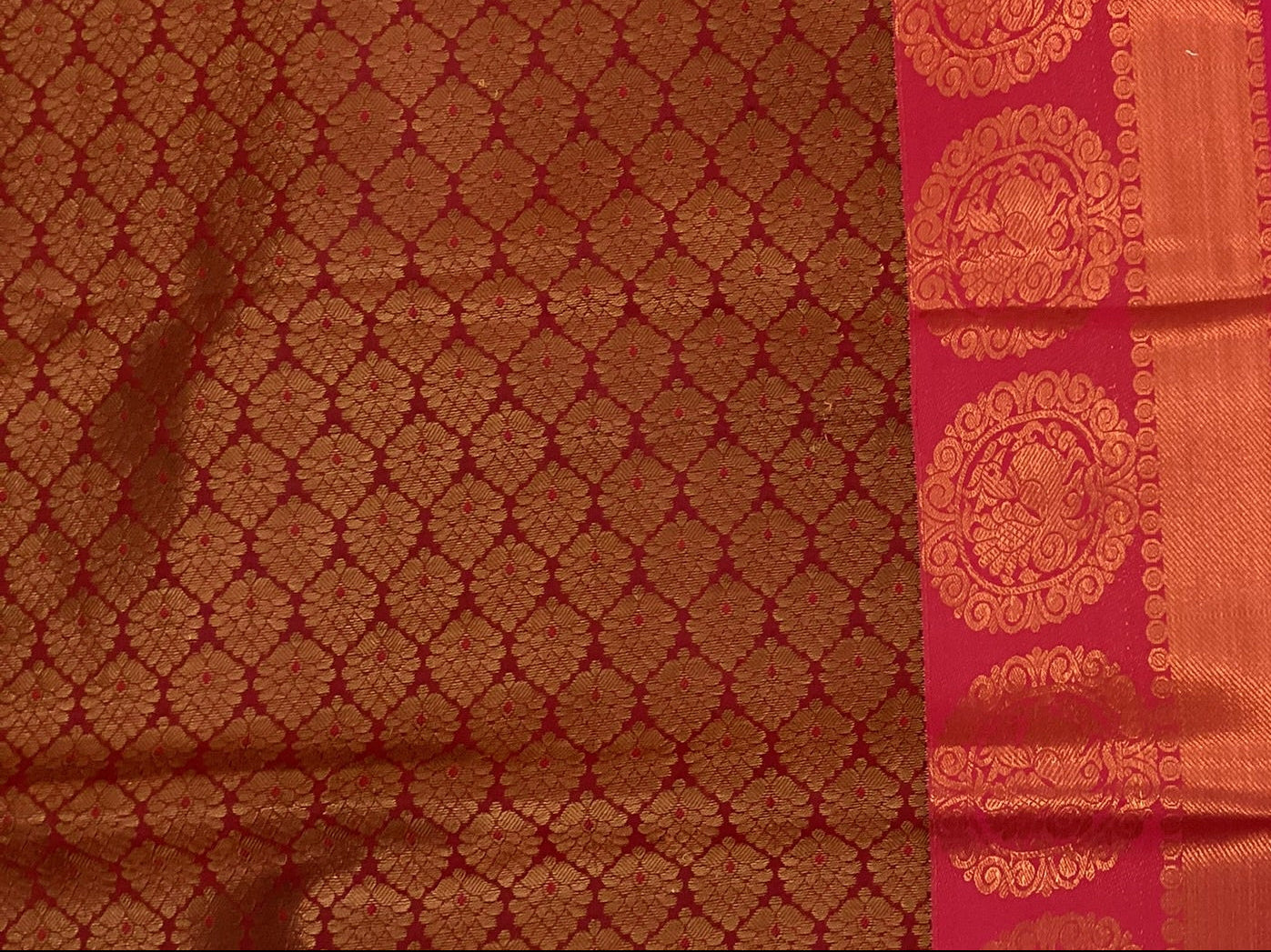 Navy Fuchsia Silk Saree Golden Brocade Pallu Medallion Border Traditional