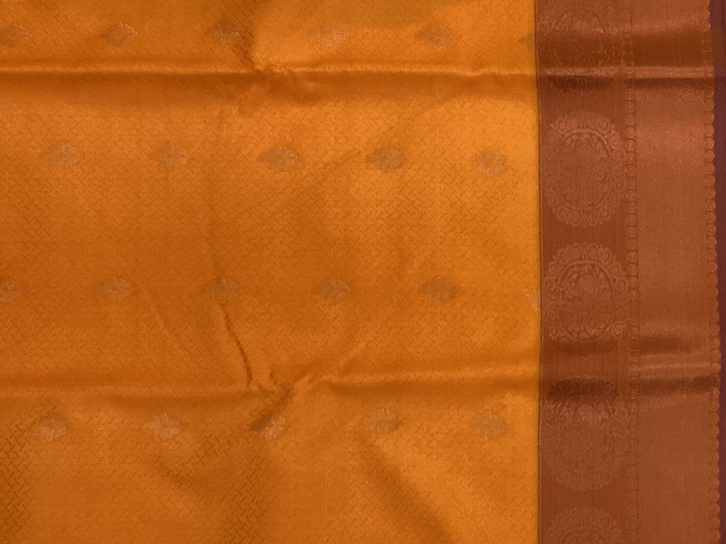 Saffron Orange Silk Saree with Royal Purple Zari Pallu Border