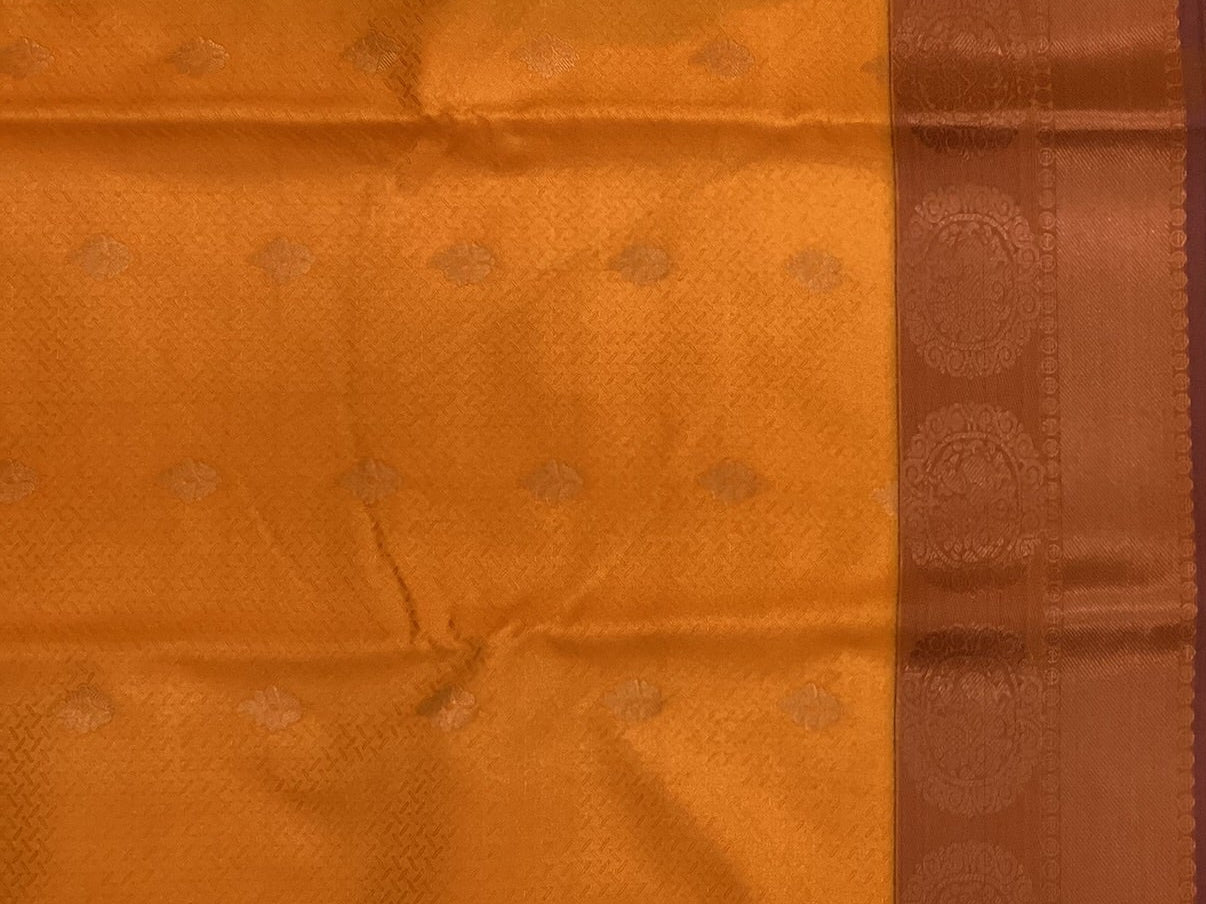 Saffron Orange Silk Saree with Royal Purple Zari Pallu Border