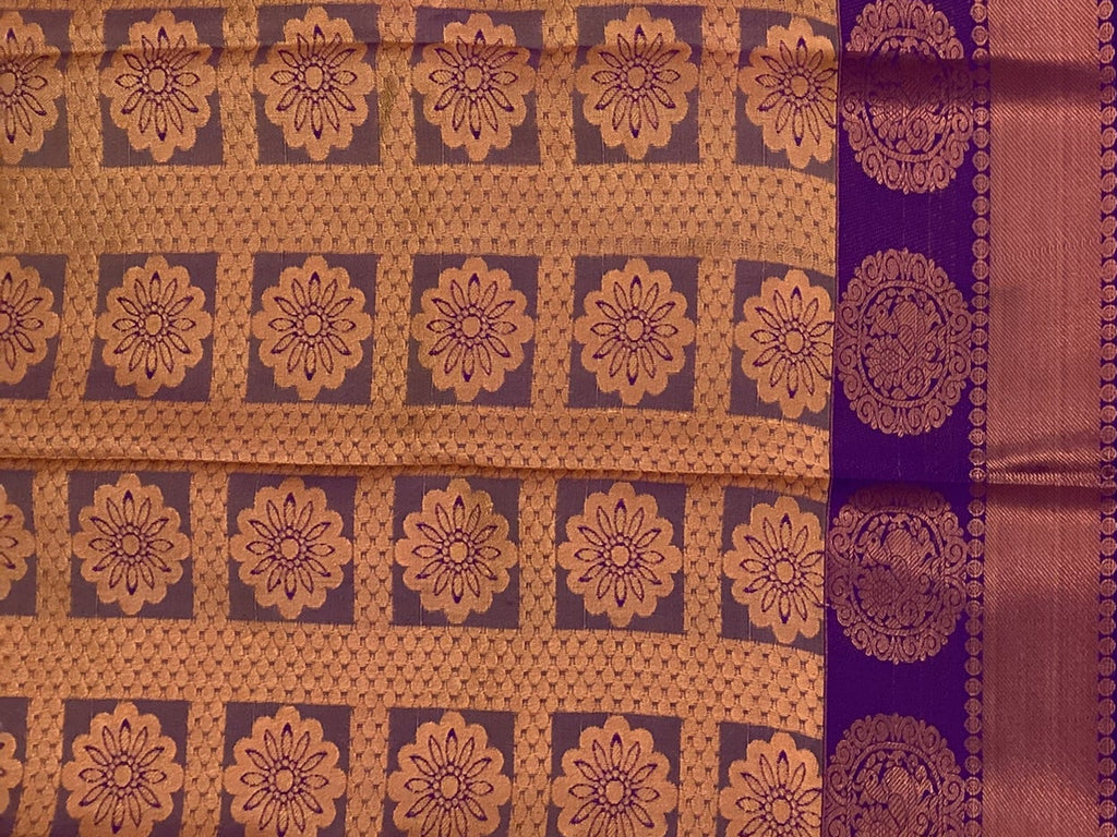 Saffron Orange Silk Saree with Royal Purple Zari Pallu Border
