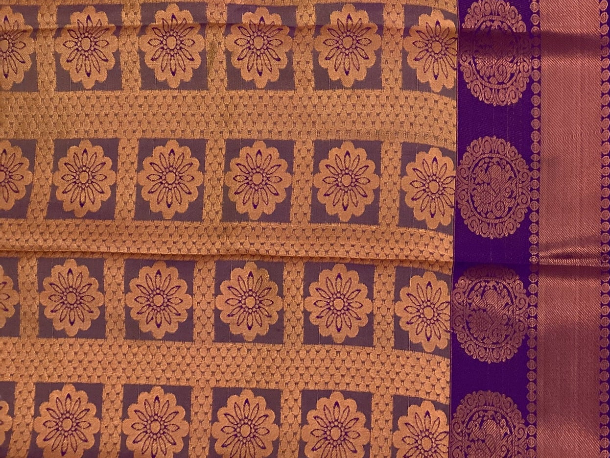 Saffron Orange Silk Saree with Royal Purple Zari Pallu Border