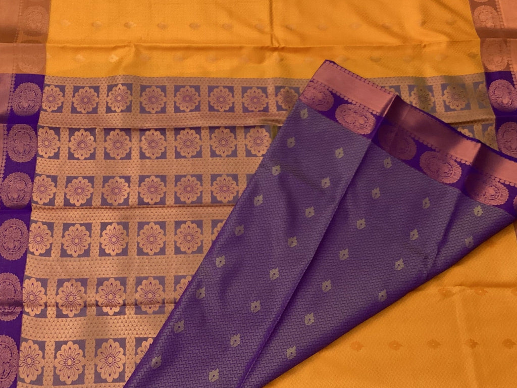 Saffron Orange Silk Saree with Royal Purple Zari Pallu Border