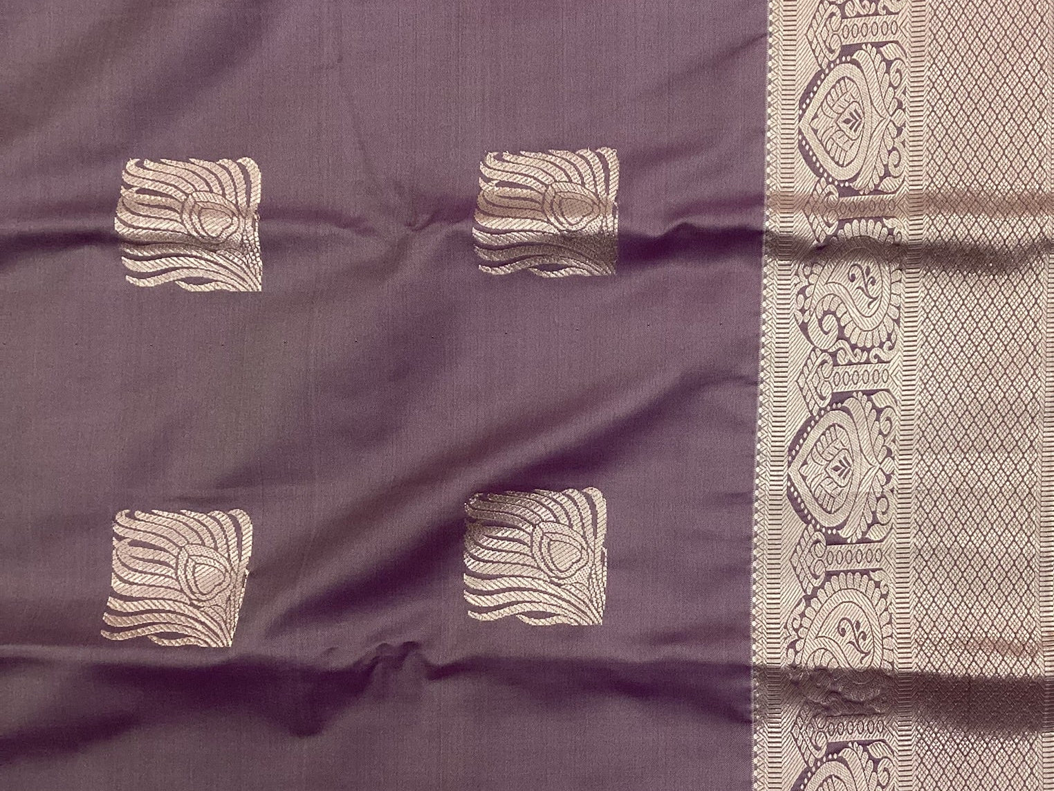 Turquoise Plum Saree Silver Zari Square Buttas Paisley Border Elegant