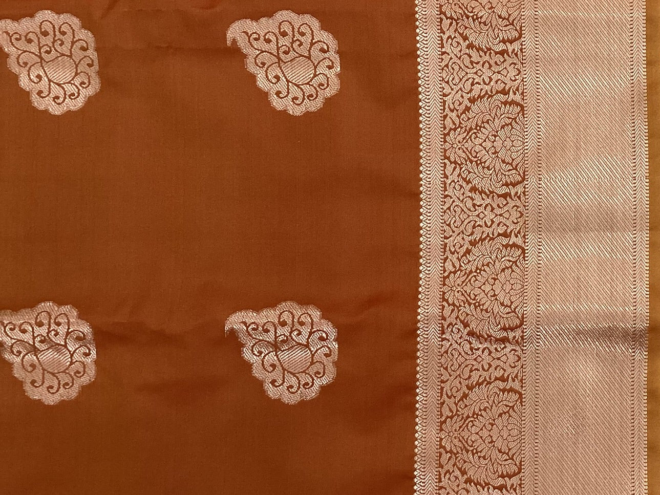 Teal Rust Silk Saree with Silver Buta and Brocade Border