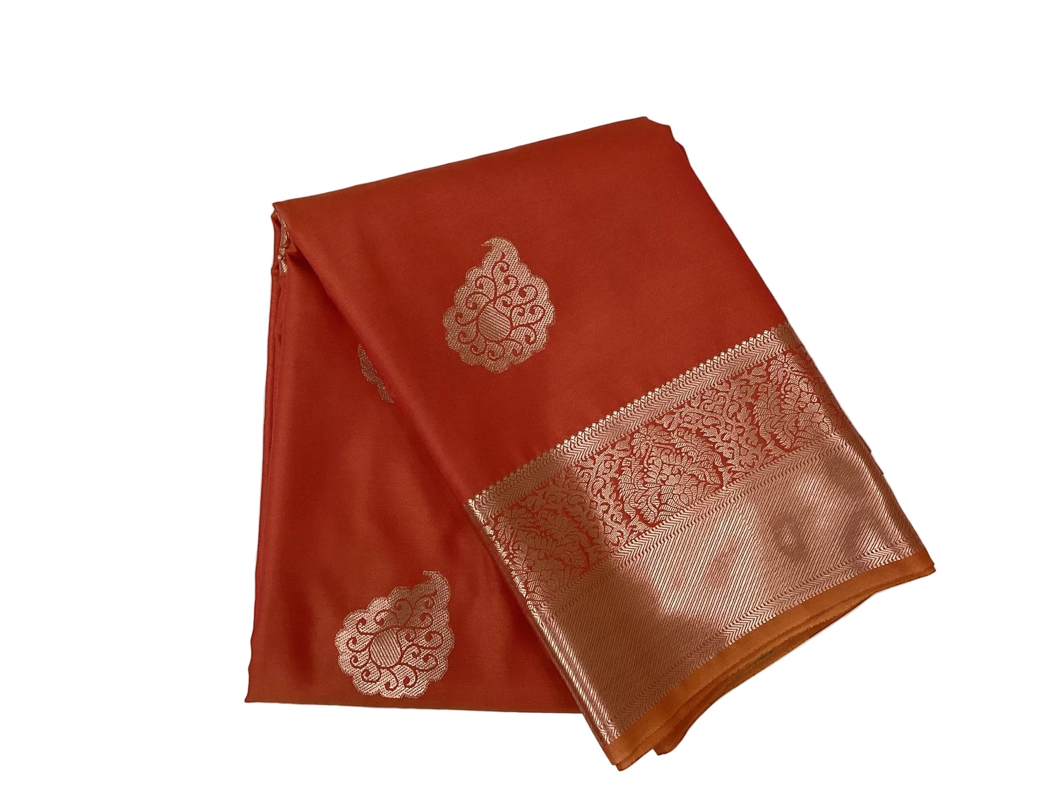 Coral Red Teal Green Silk Saree Silver Paisley Zari Border