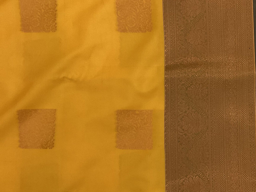 Mustard Yellow Silk Zari Saree with Plum Pallu and Border