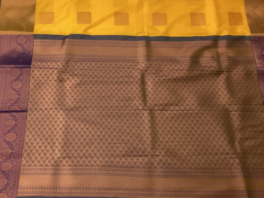 Mustard Yellow Silk Zari Saree with Plum Pallu and Border
