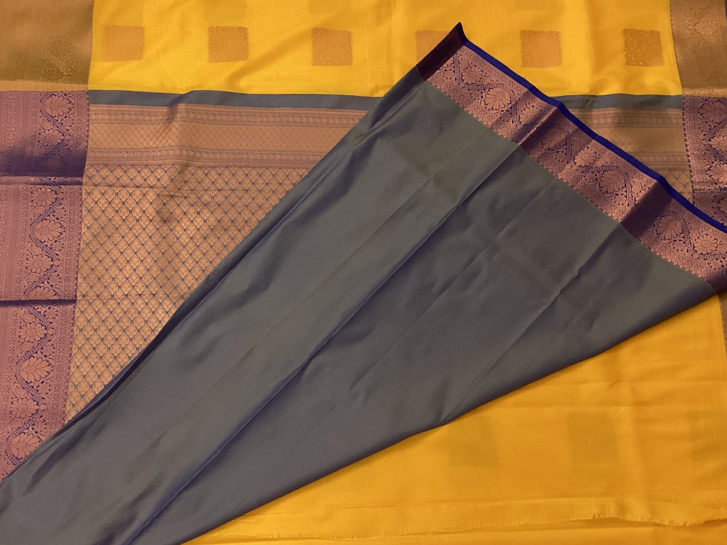 Mustard Yellow Silk Zari Saree with Plum Pallu and Border