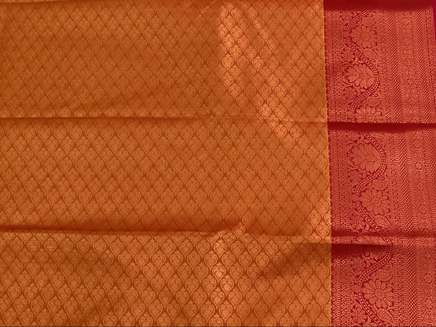 Teal Gold Buti Silk Saree Burnt Orange Pallu Zari Border