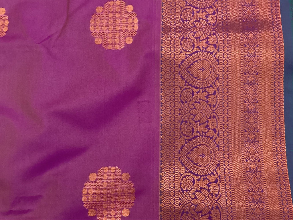 Magenta Purple Woven Zari Saree Teal Pallu Paisley Border Traditional