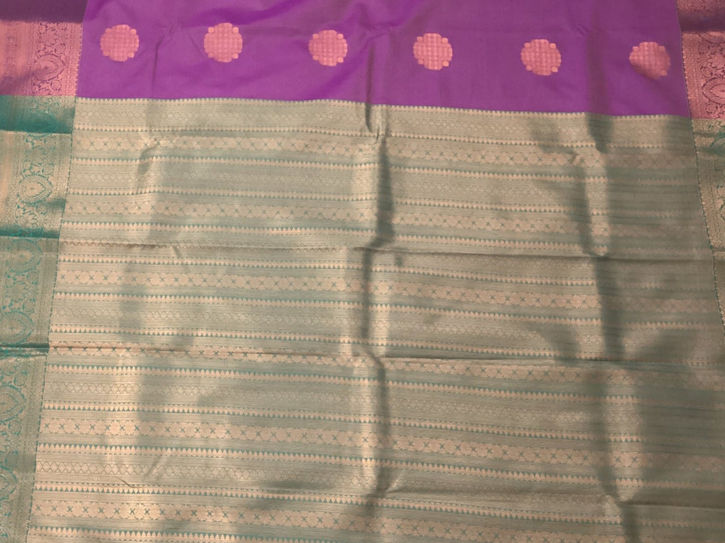 Magenta Purple Woven Zari Saree Teal Pallu Paisley Border Traditional