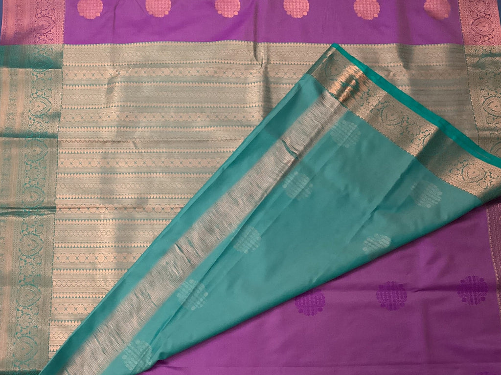 Magenta Purple Woven Zari Saree Teal Pallu Paisley Border Traditional