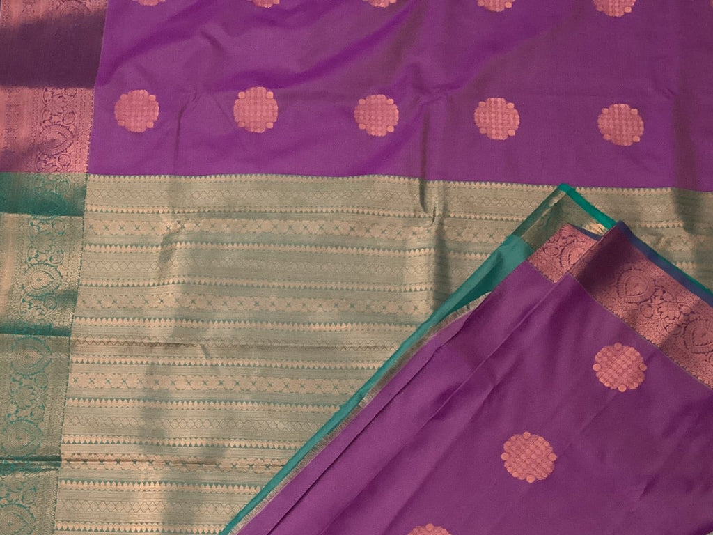 Magenta Purple Woven Zari Saree Teal Pallu Paisley Border Traditional