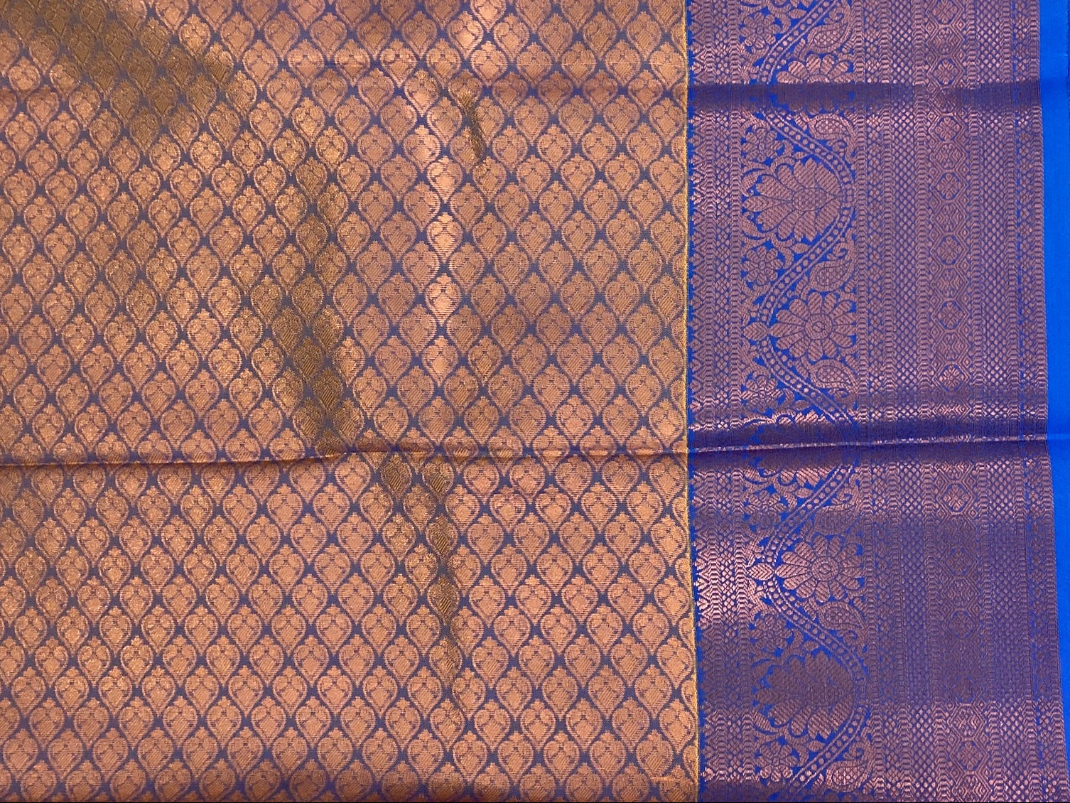 Deep Olive Saree Magenta Pallu Copper Motifs Rose Gold Zari