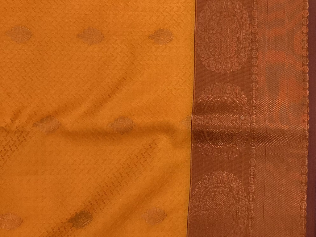 Tangerine Purple Saree Floral Medallion Antique Gold Zari Traditional Occasion
