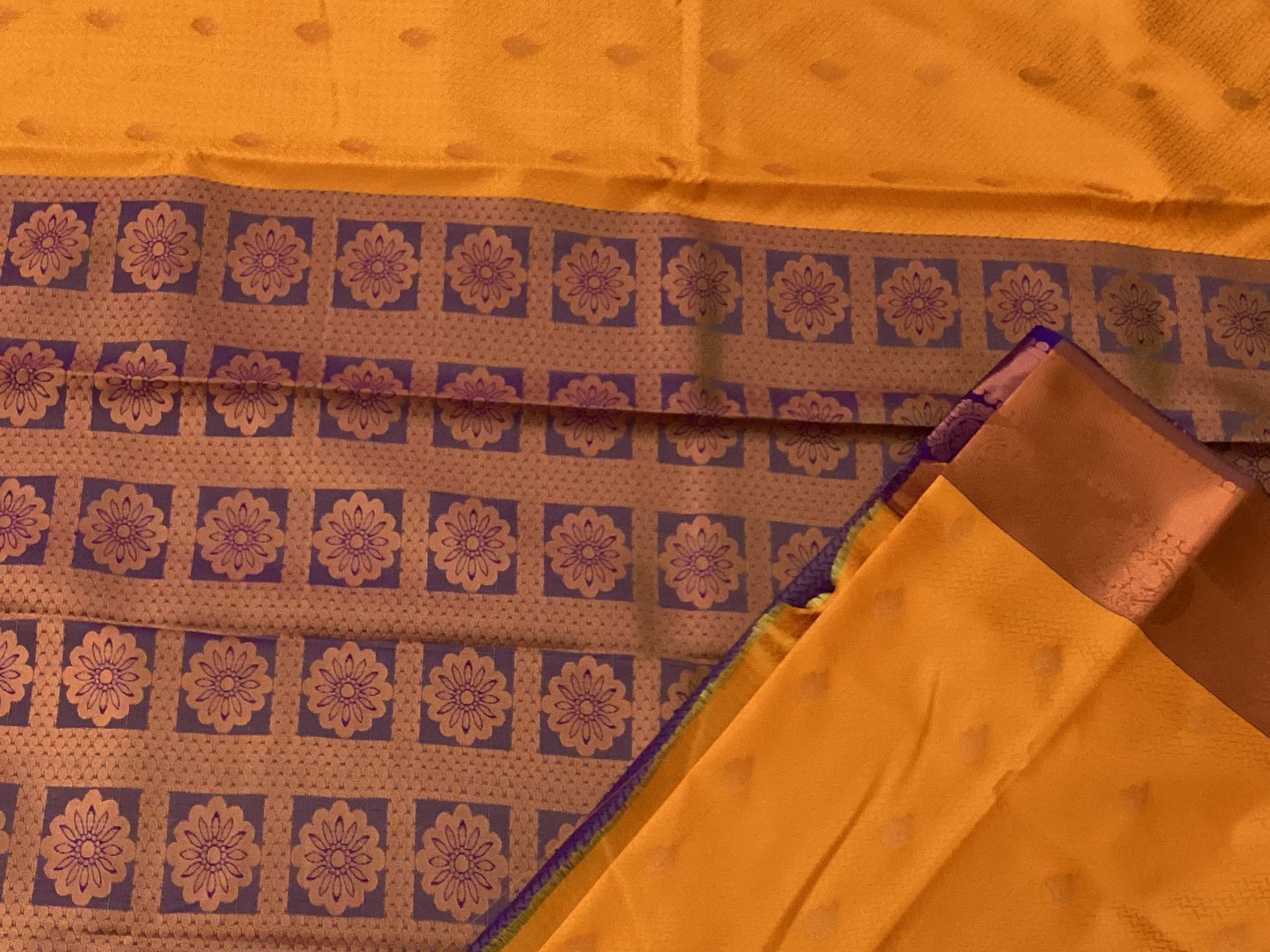 Tangerine Purple Saree Floral Medallion Antique Gold Zari Traditional Occasion