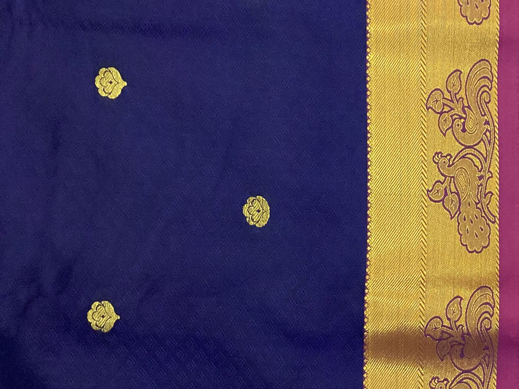 Royal Blue Magenta Silk Saree Gold Buttas Broad Zari Border