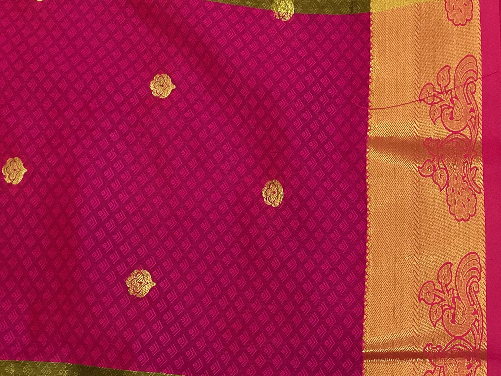 Royal Blue Magenta Silk Saree Gold Buttas Broad Zari Border