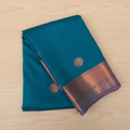 Peacock Teal Silk Saree Burnt Orange Zari Pallu Wide Border