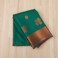 Teal Burgundy Silk Saree Copper Zari Floral Motifs Contrast Border