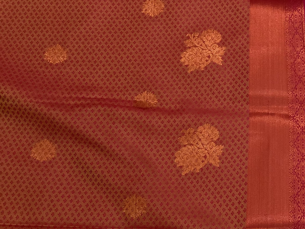 Olive Green Silk Saree with Brick Red Pallu and Gold Zari