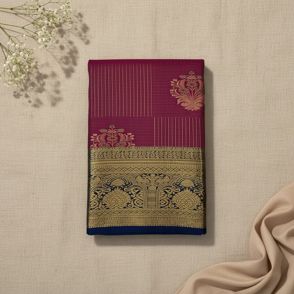 Wine Purple with Navy Blue Border Elegance