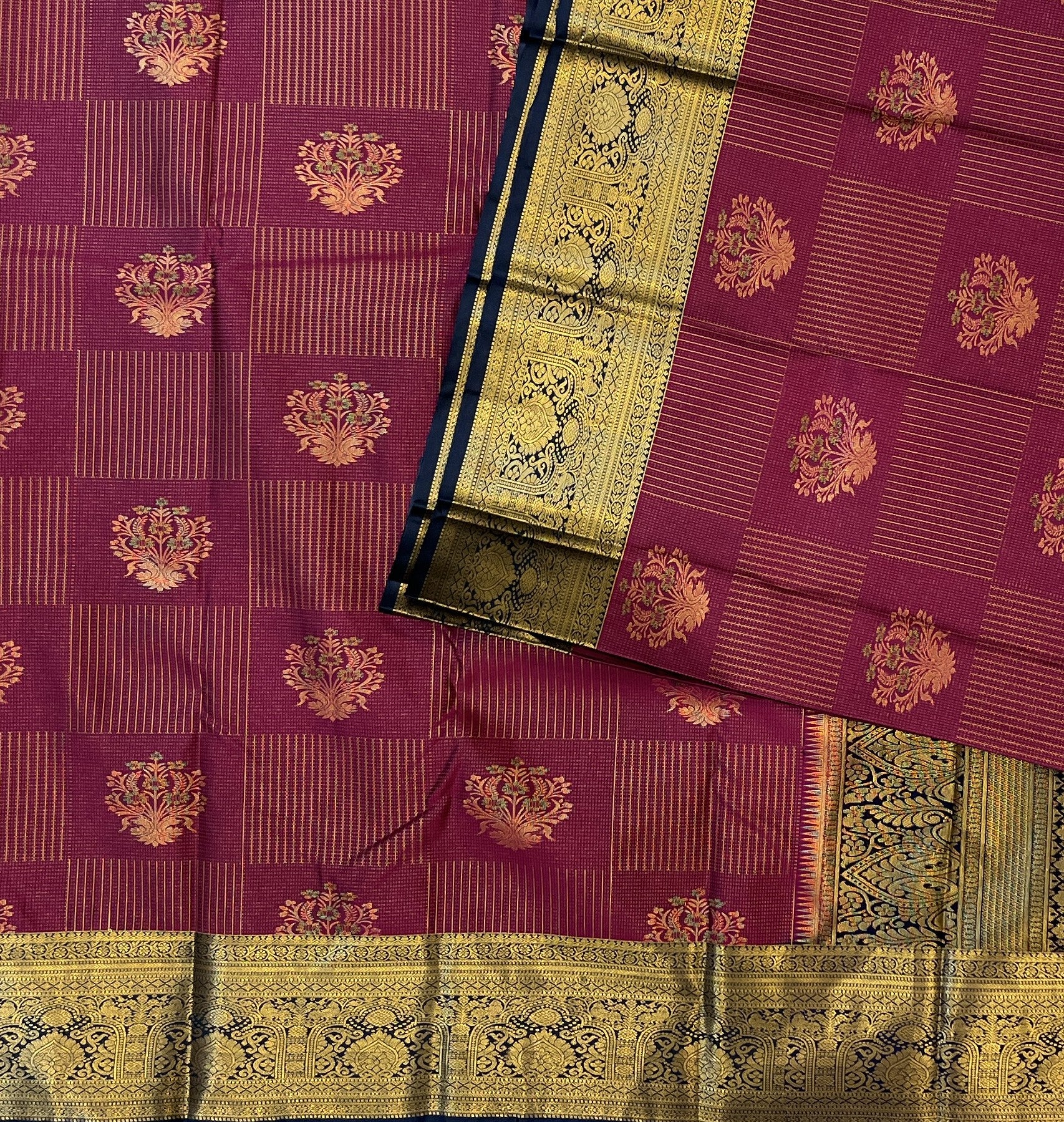 Wine Purple with Navy Blue Border Elegance