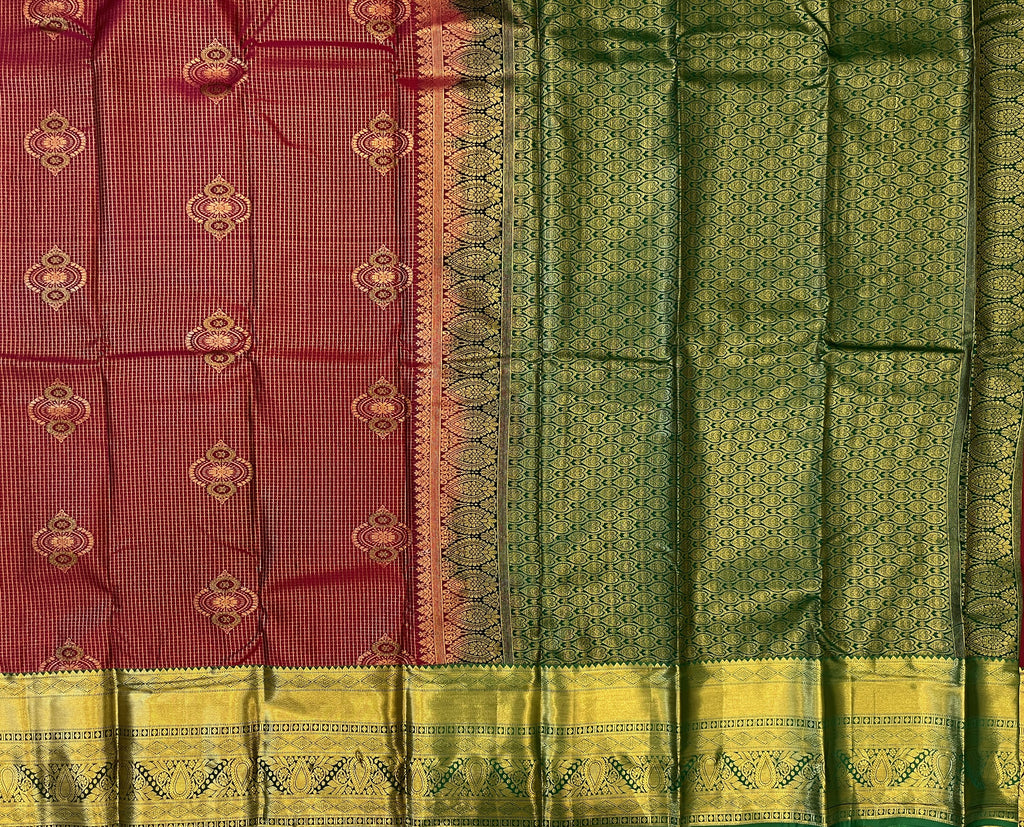 Maroon Red with Deep Green Border Elegance