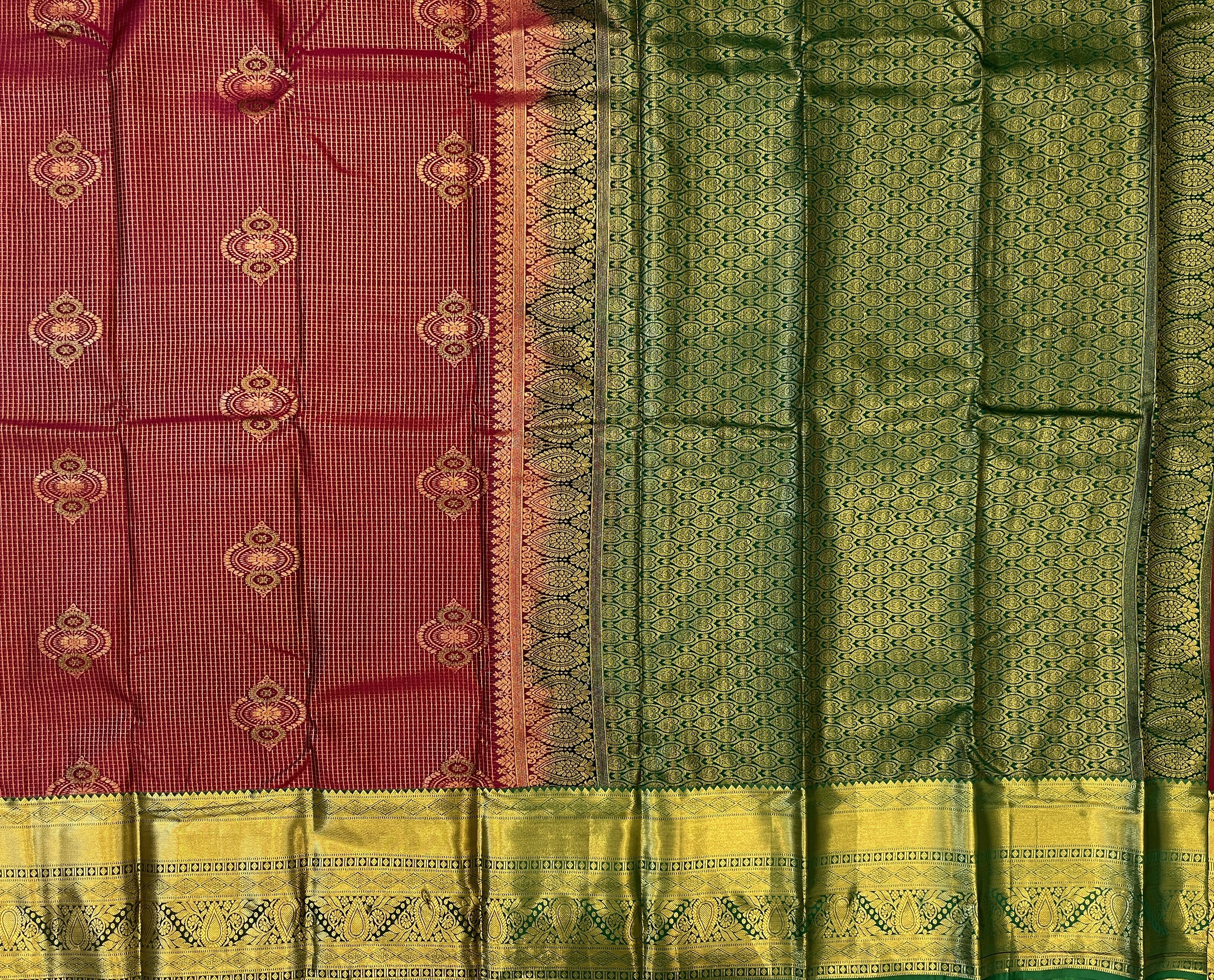 Maroon Red with Deep Green Border Elegance