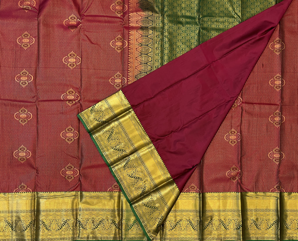 Maroon Red with Deep Green Border Elegance
