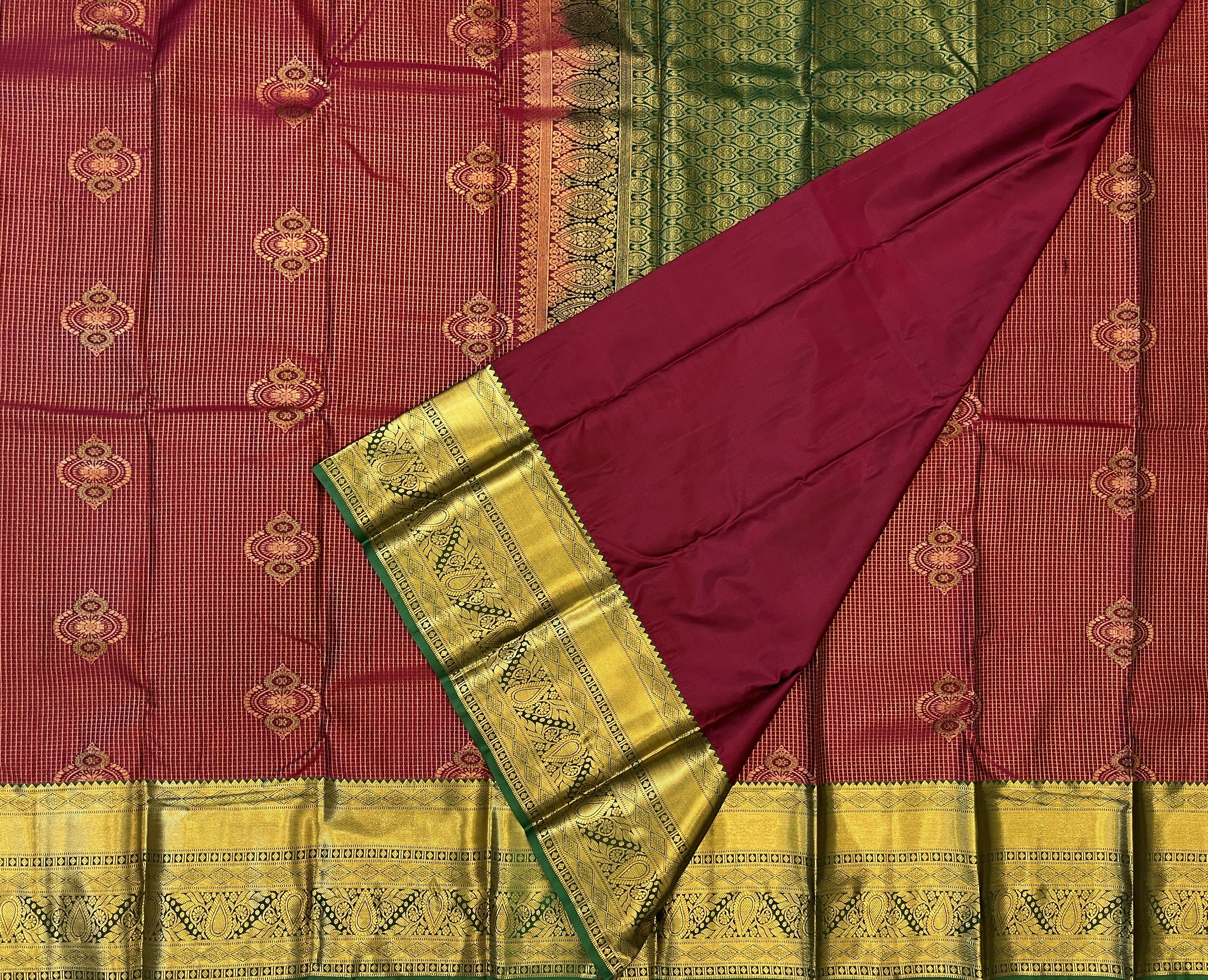 Maroon Red with Deep Green Border Elegance