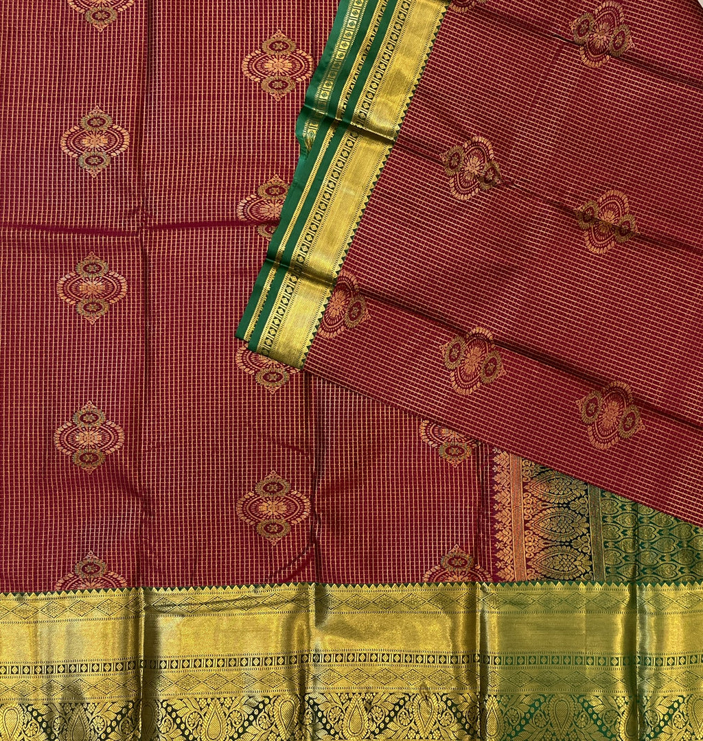 Maroon Red with Deep Green Border Elegance
