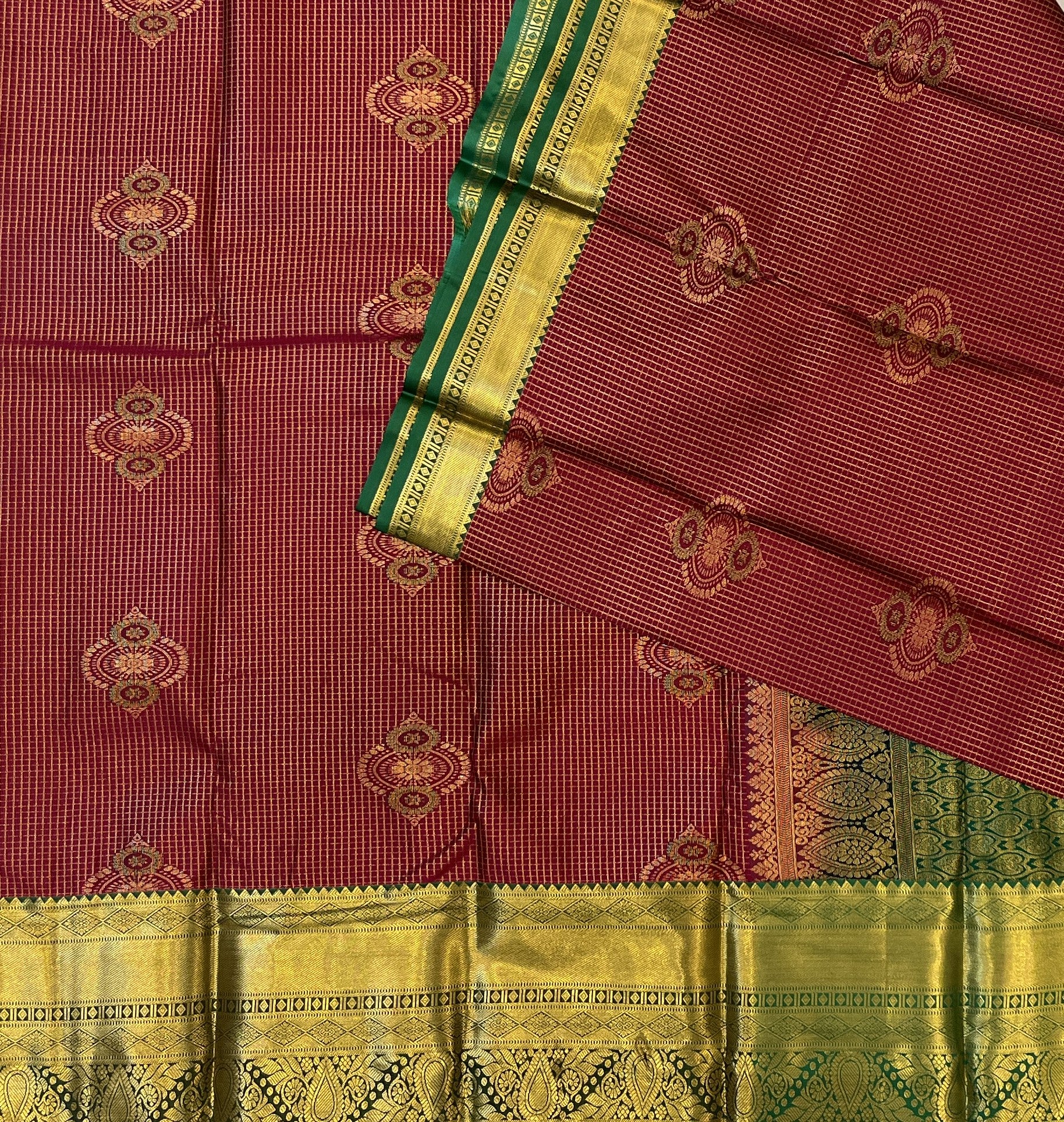 Maroon Red with Deep Green Border Elegance
