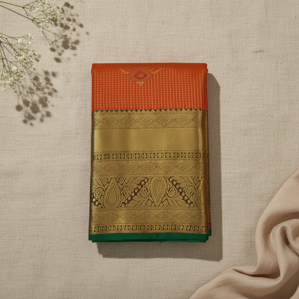 Mustard Orange with Deep Green Border Elegance