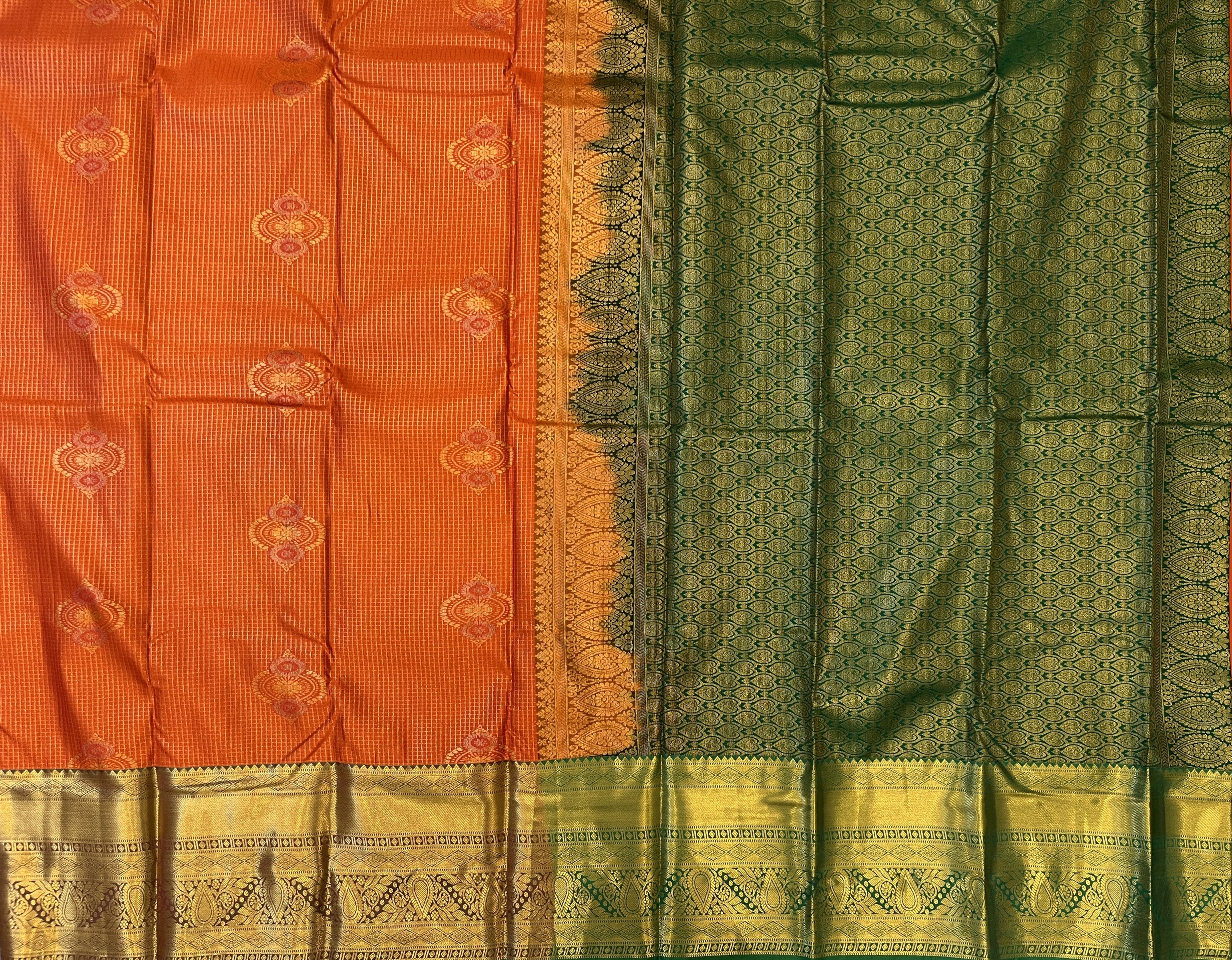 Mustard Orange with Deep Green Border Elegance